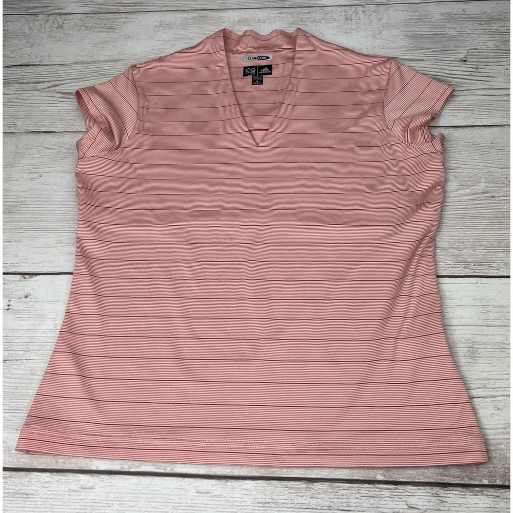 Adidas Women's Climacool Golf Top Cap Sleeve V Neck Small Pink Red Stripe